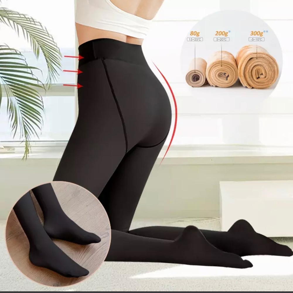 300gr Women Translucent Fleece Pantyhose Winter Tights Fleece Lined Thermal